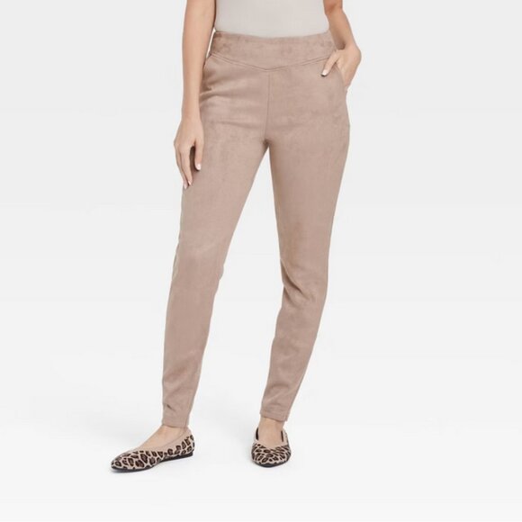 Women's Faux Suede Leggings with Pockets - A New Day™ Tan M - Picture 1 of 10